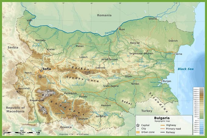 Bulgaristan Fiziki Haritası