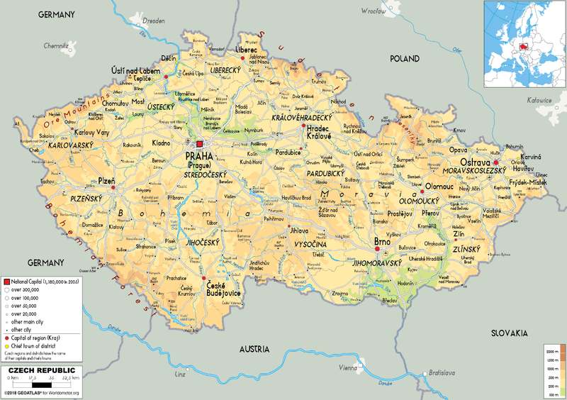 Çek Cumhuriyeti Fiziki Haritası
