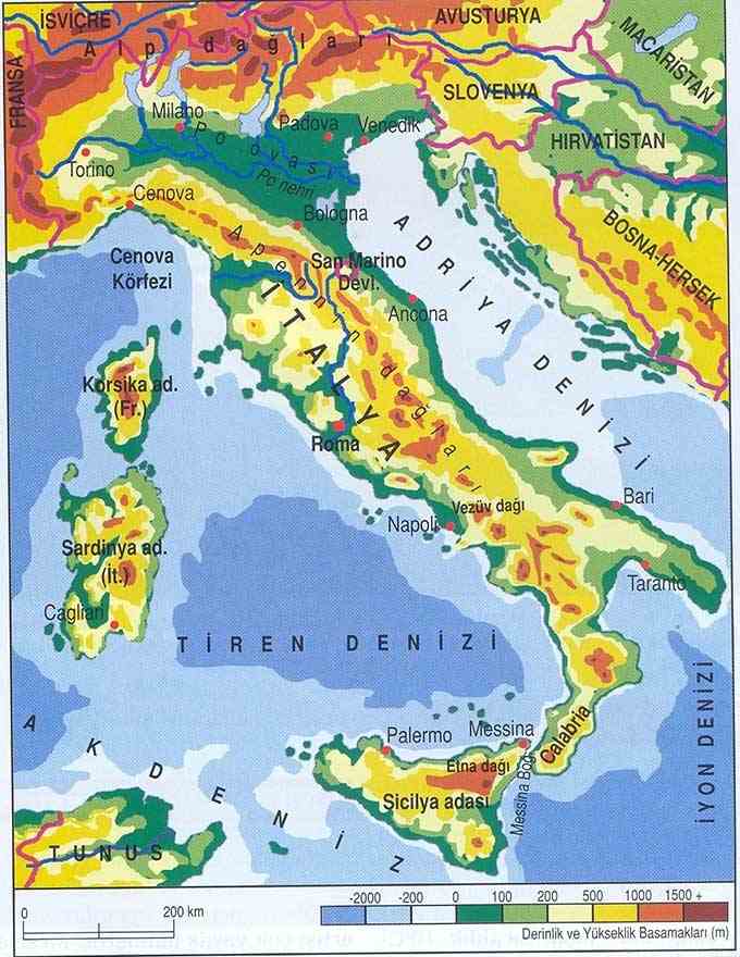 İtalya Fiziki Haritası