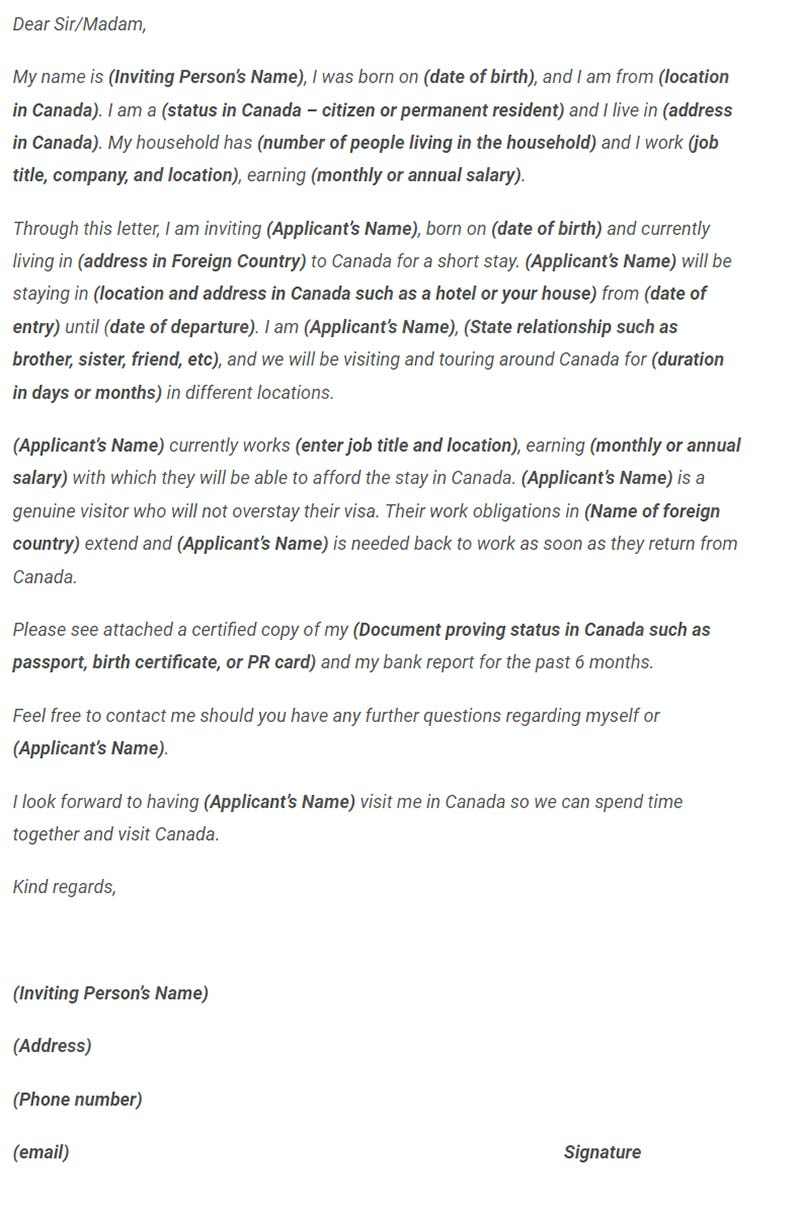Kanada Davet Mektubu Örneği