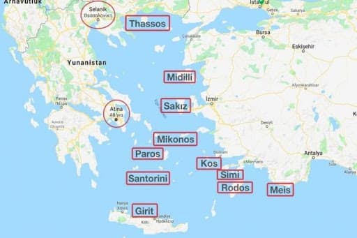 Yunan Adaları Haritası